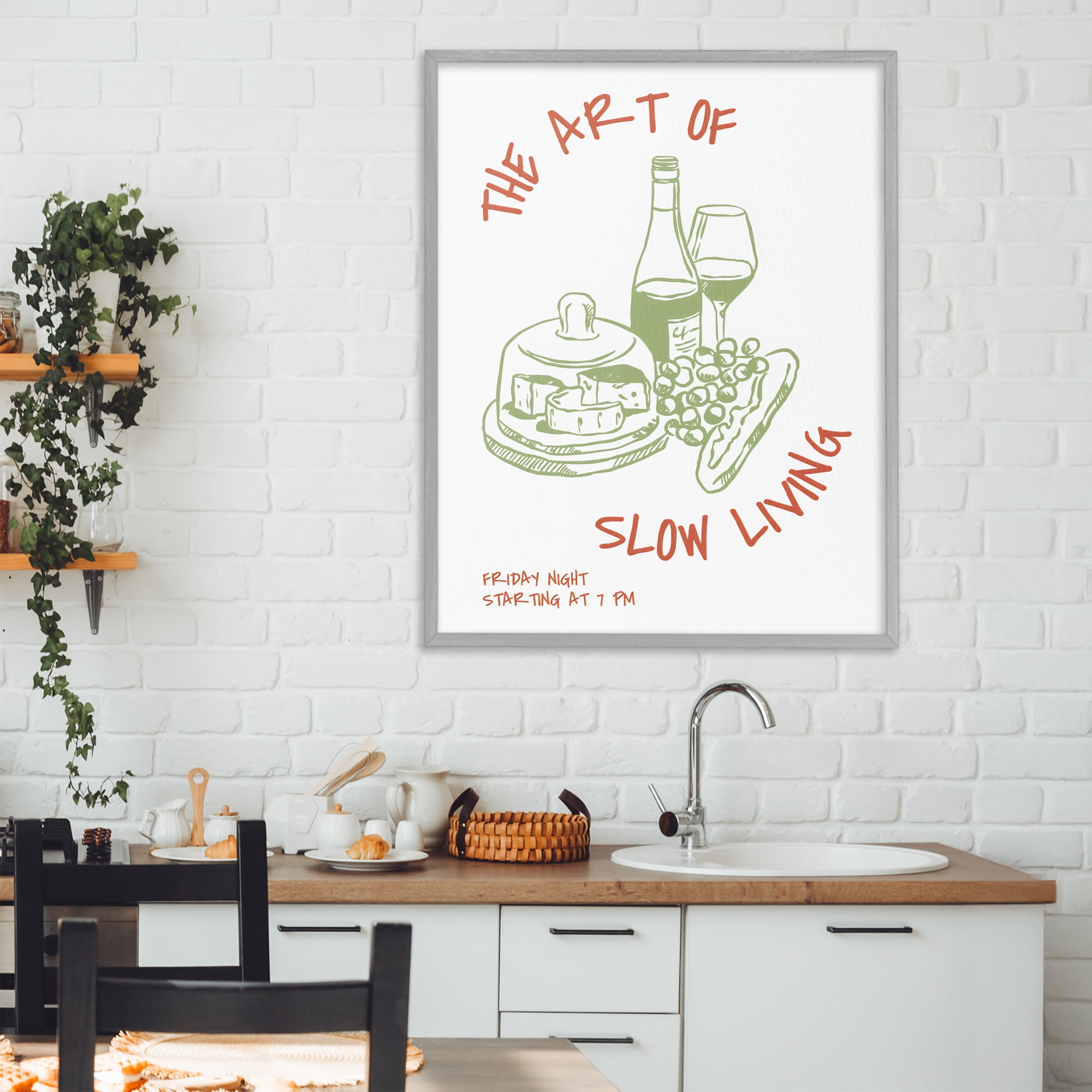Stupell Industries Slow Living Wine & Cheese Gray Framed Giclee Art, design by The Prints Vibe