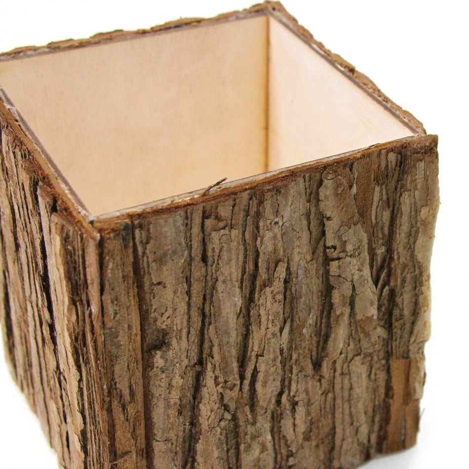 Koyal Wholesale 5" Natural Wood Bark Cube Vase, 12Pack
