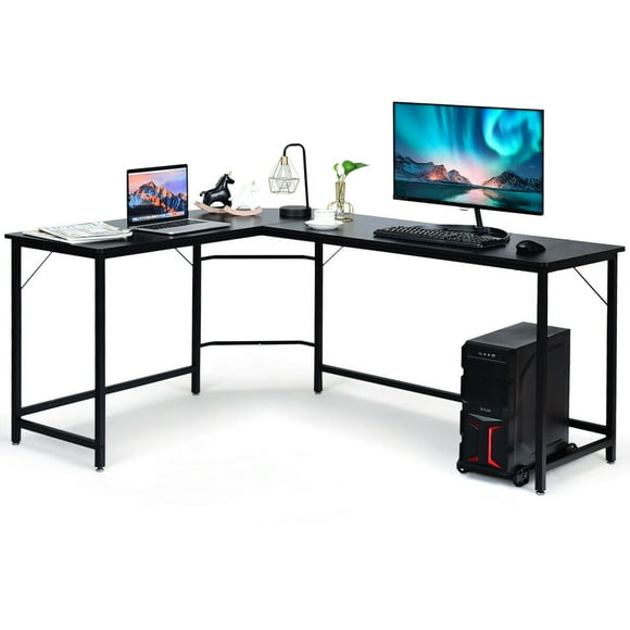 Gymax L Shaped Desk Corner Computer Desk PC Laptop Gaming Table Workstation Black