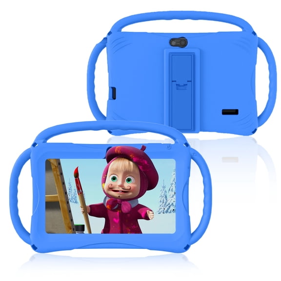 Kids Tablet 7 inch Android for Toddler, 6GB RAM 32GB ROM Bluetooth IPS Screen Parental Control Dual Camera Shockproof Case for Educational Games, (Blue)