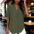 thumbnail image 2 of CBASIHI Womens Oversized Short Sleeve Tops- Summer Vintage V Neck Casual Basic T Shirts Army Green Size 2XL, 2 of 9