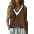 thumbnail image 2 of MYAOYI Women's Daily Casual Wear Tank Top, Lace V Neck Cotton Linen Sleeveless Loose Fit Summer Blouse for Home Errands Weekend Gathering, 2 of 9
