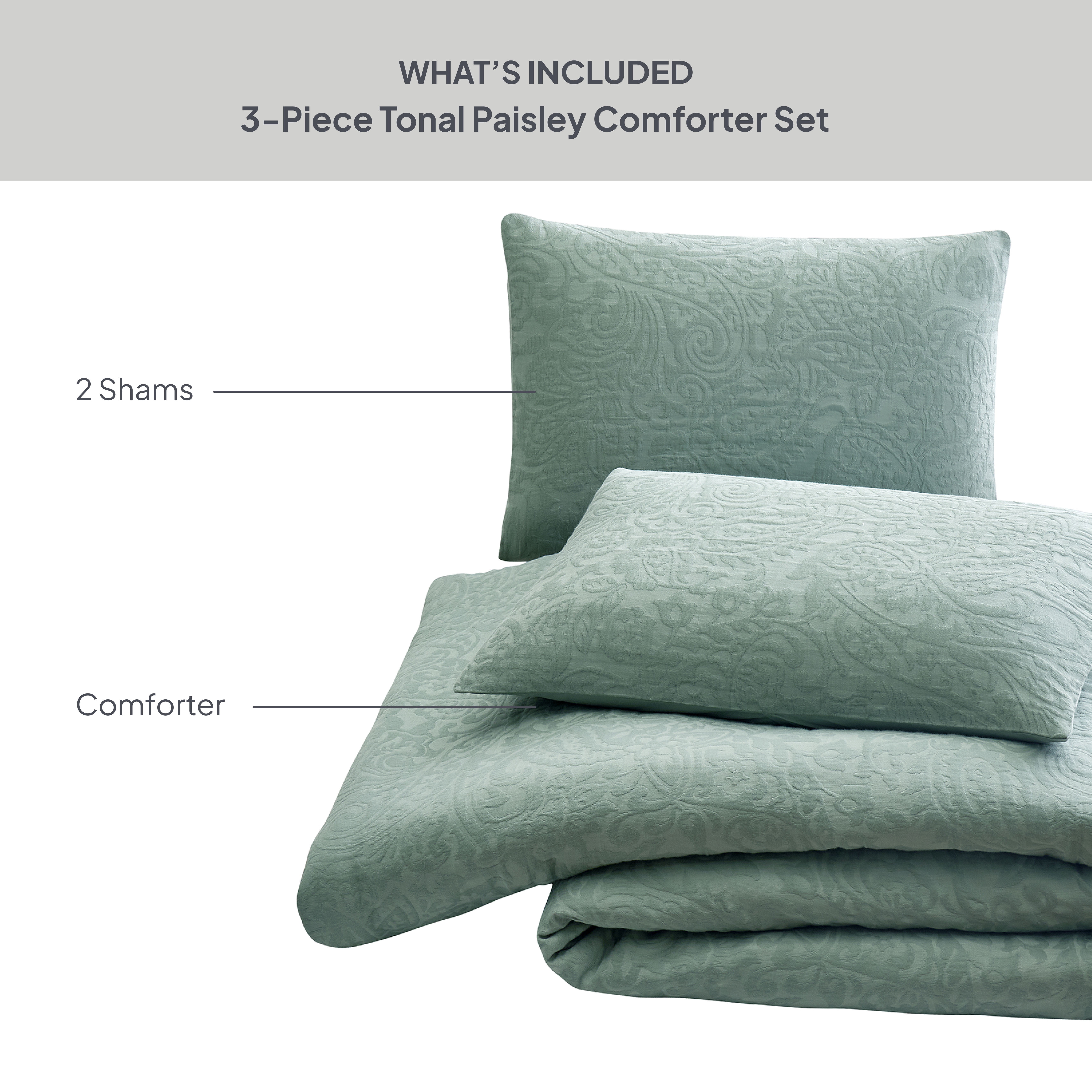 Better Homes & Gardens King Comforter Set, All-Season, 3-Piece, Sage Green Paisley Matelasse