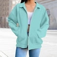 thumbnail image 5 of Women's Oversized Solid Color Zip Up Hoodie with Lapel Collar, Soft Breathable Pullover Sweatshirt, Loose Fit Casual Streetwear Top for Daily Fashion, Parties and Vacation Outfits Light Blue XXXL, 5 of 6