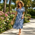 thumbnail image 5 of Summer Dresses for Women 2026 Wrap V Neck Sundress Short Sleeve Vacation Beach Dress Casual Loose A-Line Knee Length Swing Dress, 5 of 7