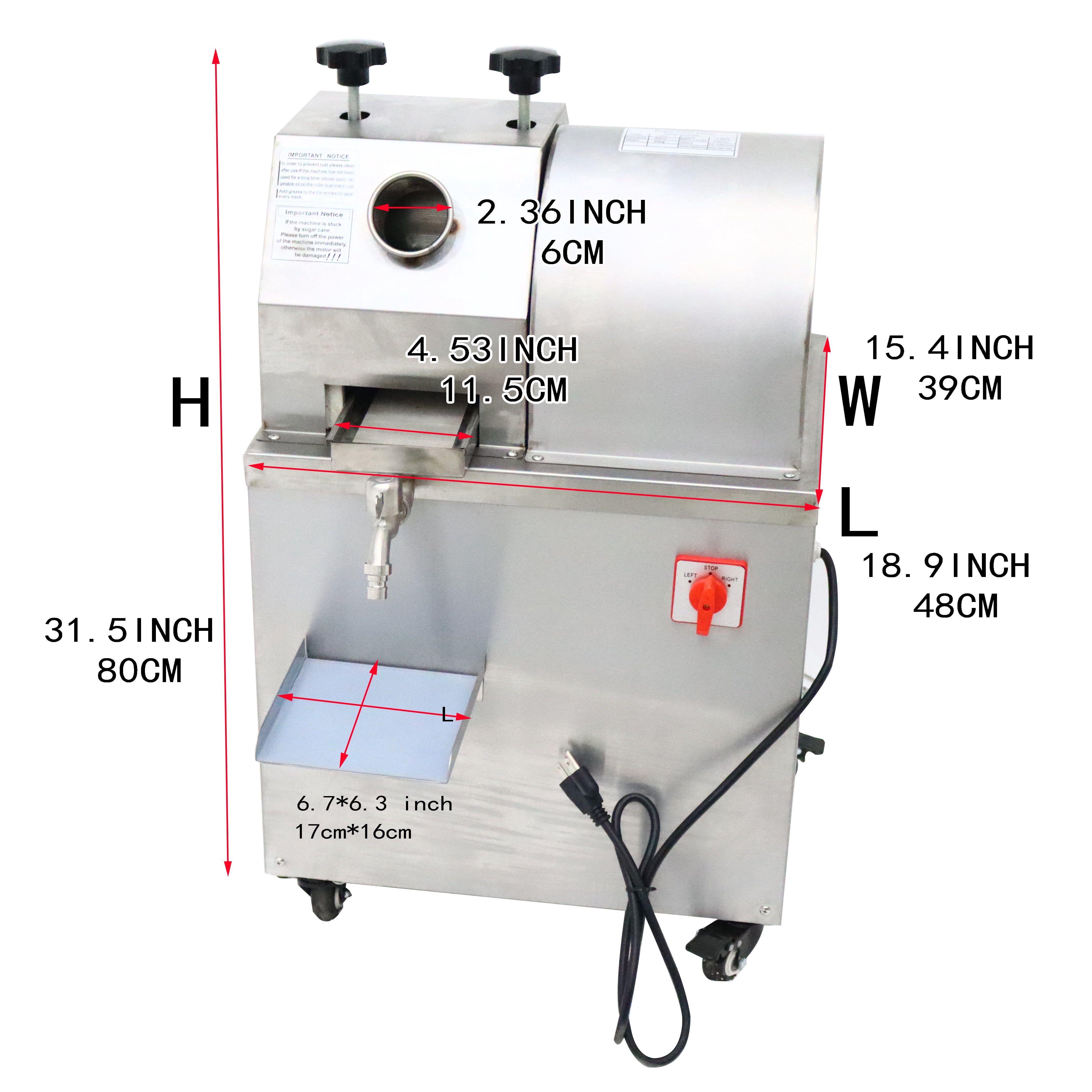 Electric Sugarcane Juicer Extractor Machine Ginger Press Juicer Three Rolls 660 Lbs/h