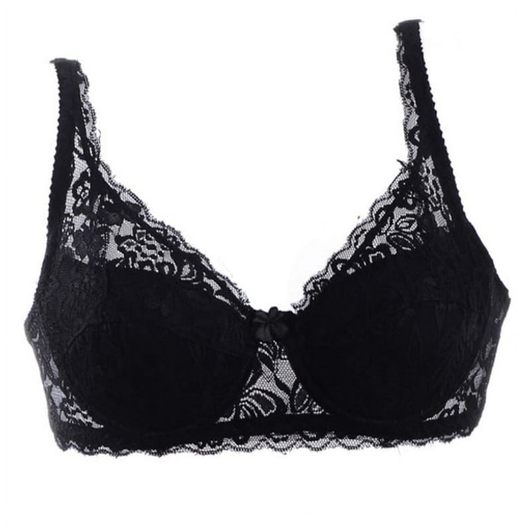 Women’s Push Up Lace Bra Comfort Padded Underwire Bra Lift Up 5/8 Cup Lace  Brassiere Underwear,Black,38B
