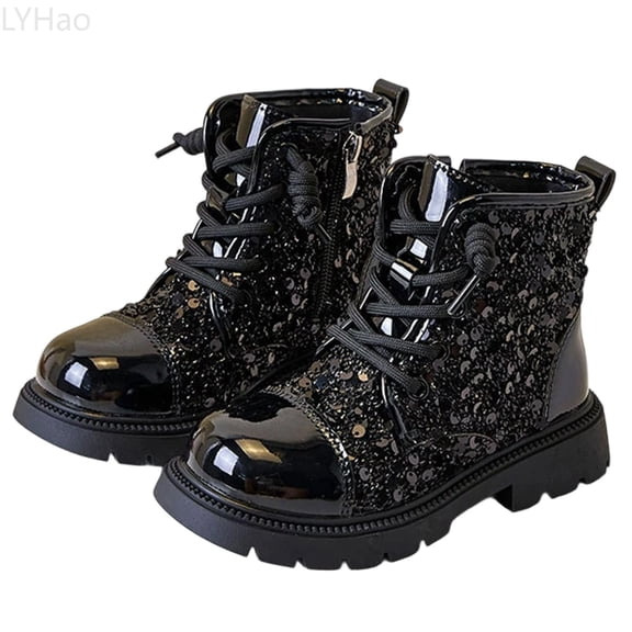 LYHao Warm Winter Girls Boots Soft Sole Ankle Boots Non Kids Footwear For Outdoor Play And Casual Daily Wear ,Girls Boots Sizes 9.5 Black(3-4 Years)