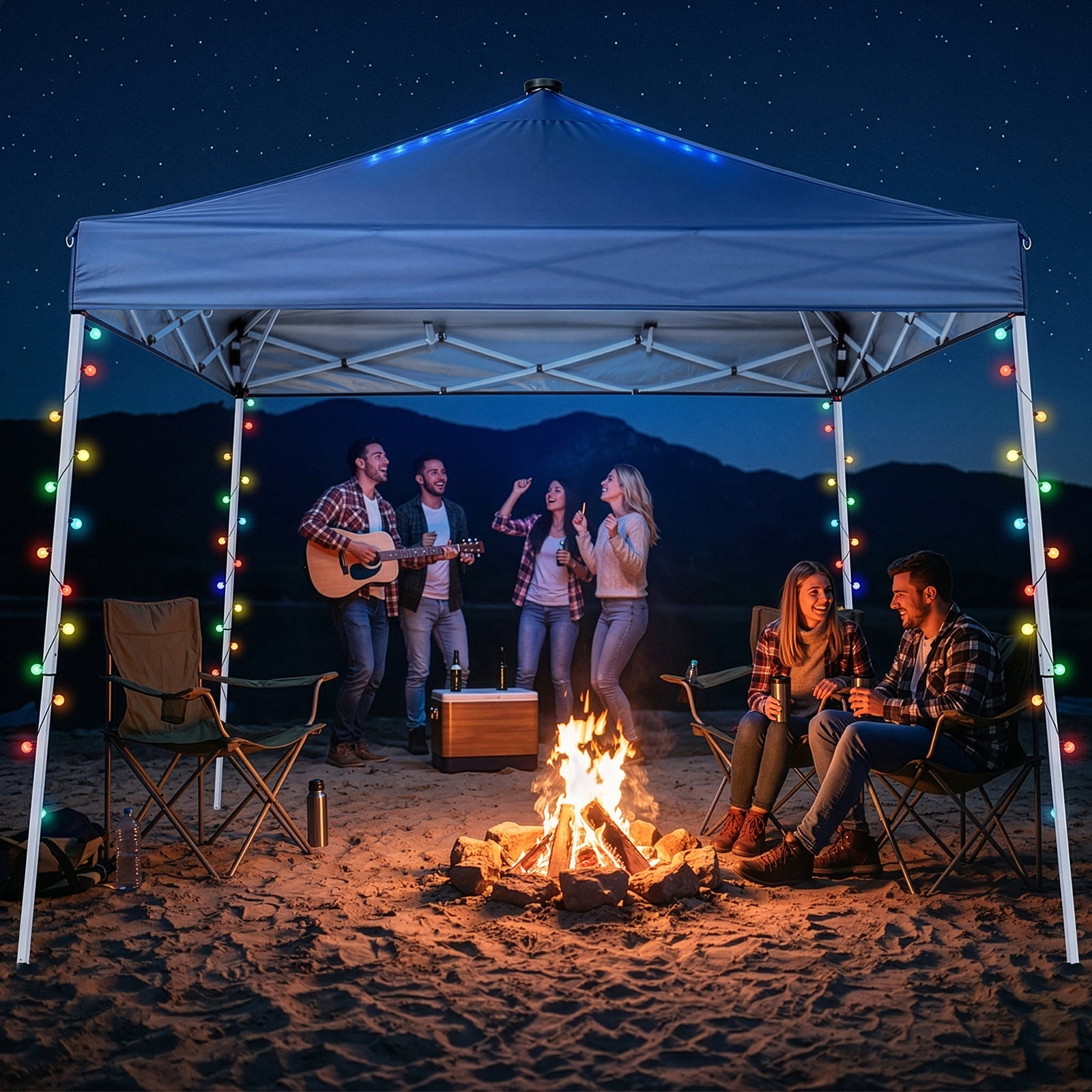 Ktaxon 10ft x 10ft Ez Pop Up Canopy Tent with Lights,LED Frame