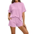 thumbnail image 1 of KIHOUT Women Solid Color Rib Knit 2 Piece Outfits Short Sleeve Crew Neck Top and Shorts Set Loose Fit Casual Tracksuit for Summer Daily, 1 of 3