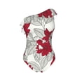 thumbnail image 4 of Yiaed Leaves And Anemone Flowers In Red Grey Print Women One Piece Swimsuits Tummy Control One Shoulder Bathing Suits Pattern Ruffle Swimwear-Medium, 4 of 8