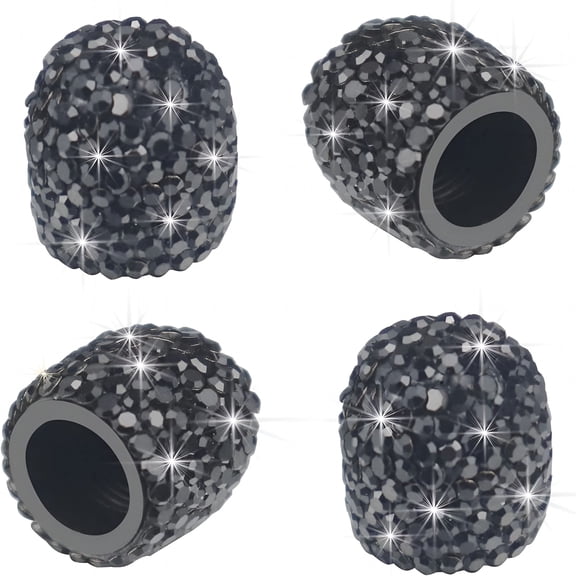LADYGYM 2026 New Pink Bling Valve Stem Caps Sparkling Handmade Crystal Rhinestone Universal Car Tire Valve Caps Chrome Wheel Caps Attractive Dustproof Bling Car/Bike/Motor-Cycle Accessories-Black