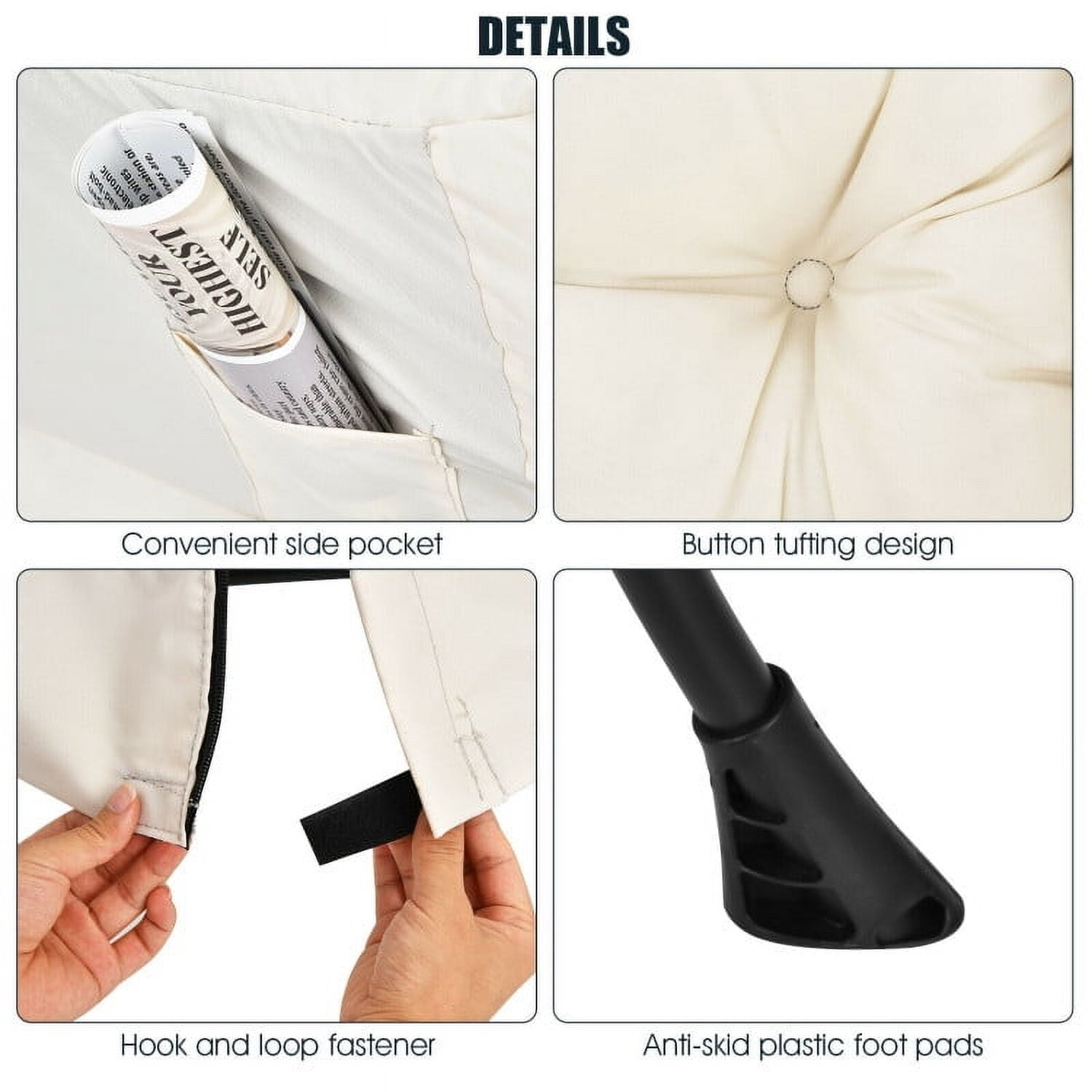 Demi Bonn Polyester Fabric Large Lazy Chair, Modern Accent Oversized Comfy Reading with Steel Frame and Side Pocket, for Living Room, Bedroom, Dorm, Beige