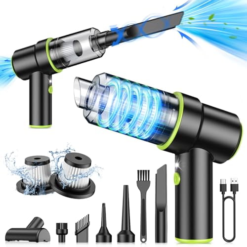 CODN Aspiradora de mano portátil inalámbrica para coche, 12000 PA, 2 en 1, con múltiples boquillas y luz LED, recargable para el hogar, el coche, la oficina y para pelo de mascotas.