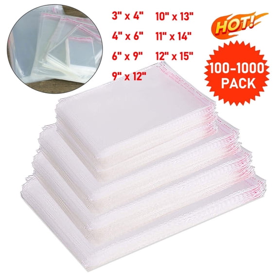 FungLam Clear Resealable/Recloseable/Reuseable Self Seal Adhesive Cello Lip Tape Poly Plastic bags 100PCS 3" x 4"