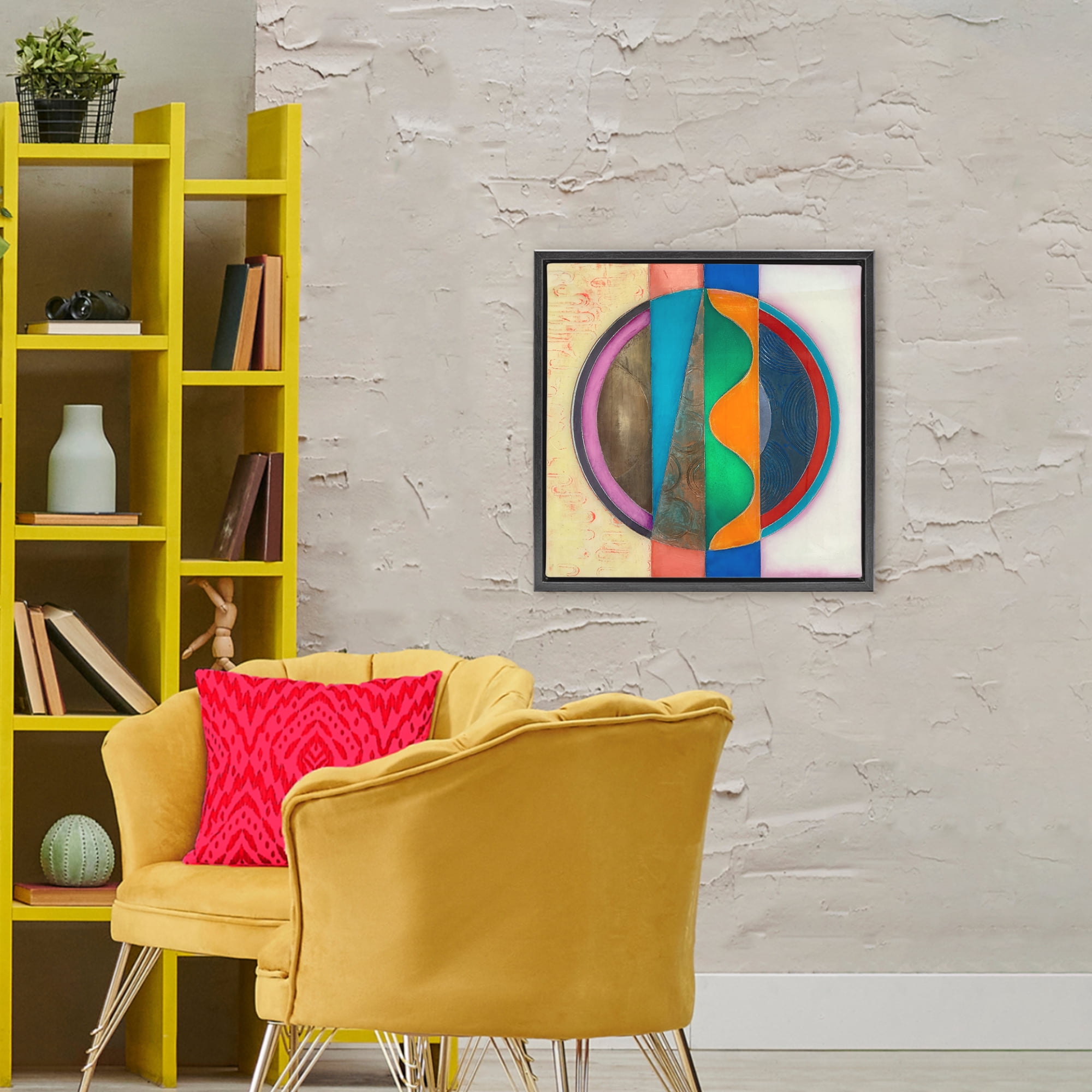 Stupell Industries Circle with Intersecting Waves Black Framed Floater Canvas Wall Art, design by Matthew Finger