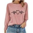 thumbnail image 2 of Women's Long Sleeved Electrocardiogram Printed Round Neck Top T-shirt, 2 of 5