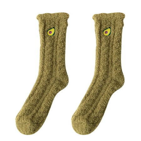 

Autumn Winter Coral Fleece Snow Socks Fruit Pattern Solid Women Girls Medium Socks Thick Soft Fluffy Warm Home Floor Bed Socks