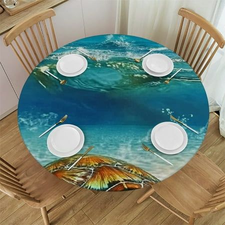 

SHERONV Turtle Ocean Beach Round Tablecloth Stain-Resistant Washable 46 -50