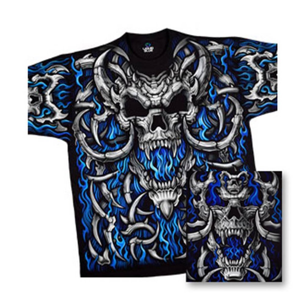 Liquid Blue Fantasy Blue Flame Skull Apparel TShirt Black
