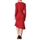 thumbnail image 3 of Vestido formal de cola de pez de manga larga y cuello redondo para mujer Inspire Chic con cinturón en color rojo vino, 3 of 5