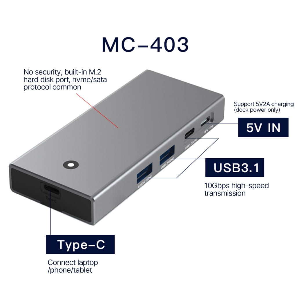 AOOOWER M.2 NVME TypeC Docking Station 4K60Hz HDMIcompatible2.0 USB 10Gbps Fast