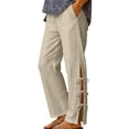 thumbnail image 2 of Chbgutlmr Pants for Women Straight Leg Split Hem Tie Side Elastic Waist Trousers Casual Loose Trendy Solid Color Pants[3XL,Khaki], 2 of 6