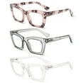 thumbnail image 3 of REAVEE 3 Pairs Oversized Square Reading Glasses with Case Oprah Style for Women, Blue Light Blocking Large Frame Computer Readers Spring Hinge Gray+Clear+Pink Tortoise, 3 of 4