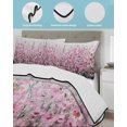 thumbnail image 3 of Quilt King Size Bedding Set, Pink Flowers Reversible Summer Quilt 3 Pieces, Abstract Watercolor Floral Plant Lightweight Bedspreads Coverlets with 2 Pillow Shams for All Seasons, 3 of 5