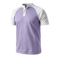 thumbnail image 3 of FRSASU Men's Henley Shirt Raglan Sleeve Colorblock Summer T-shirt Casual Collarless Slim Fit Button Down Tee Tops Purple, 3 of 7