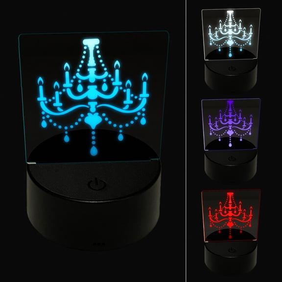 Elegant Candle Chandelier LED Night Light Sign 3D Illusion Desk Nightstand Lamp