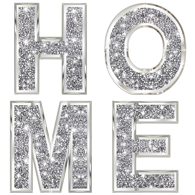 Zolapi 4 Piezas Letras Independientes Hogar. Letras De Diamantes De Cristal Glam. Decoración Del Hogar De Vidrio De Espejo Plateado Para Chimenea De Pared, Estantería Y Mesa.