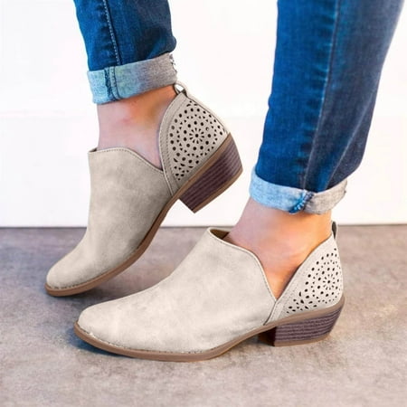 

Women s Fashion Hollow Round Toe Shallow Mouth Heel Solid Color Short Boots Note Please Buy One Or Two Sizes Larger
