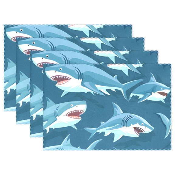 Ryvnso Placemats Set of 4 Cartoon Sharks Dining Mats Heat-Resistant Non-Slip Washable Table Mat