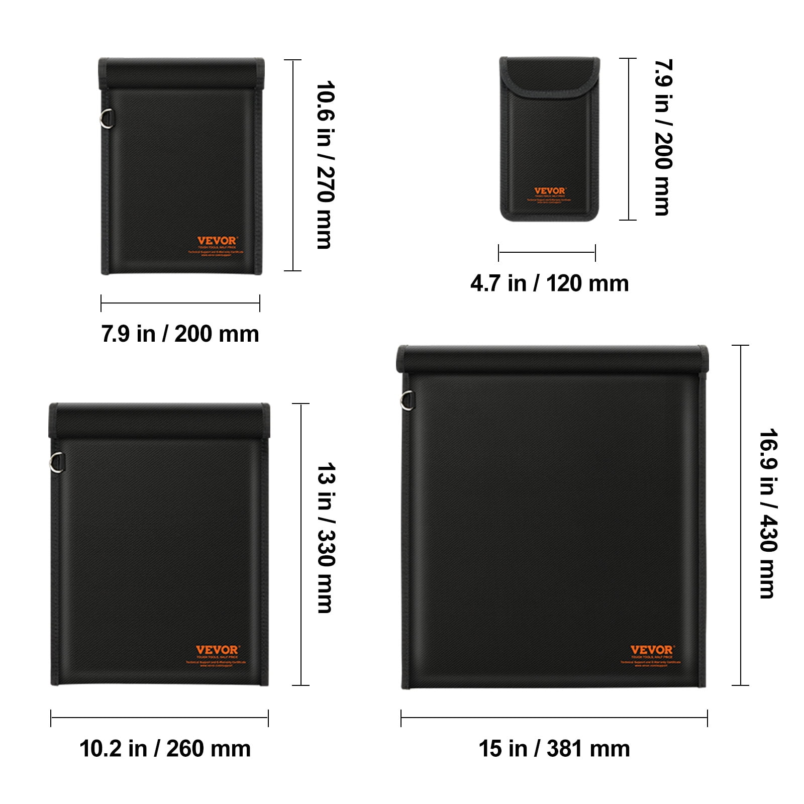 VEVOR Faraday Bags, 4 Pack Faraday Pouch Set for Laptop (16.9x15"), Tablet (13x10.2"), Phone (7.87x4.7") & Radio (10.6x7.8"), Fireproof Signal Blocking Holder, Anti-Theft & Anti-Hacking Pouch Blocker