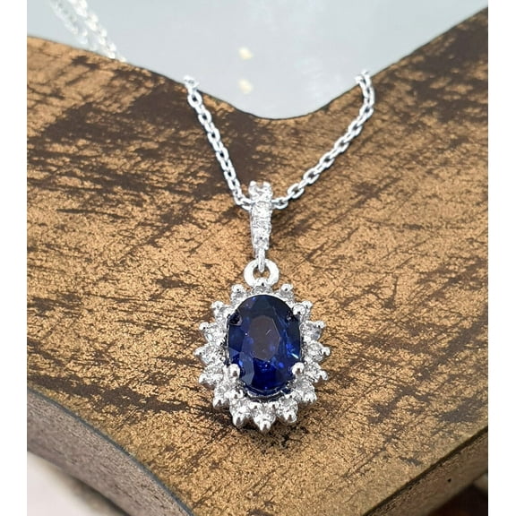2 Ct Oval Cut Lab Created Sapphire Halo Womens Pendant 14K White Gold Plated Sterling Silver