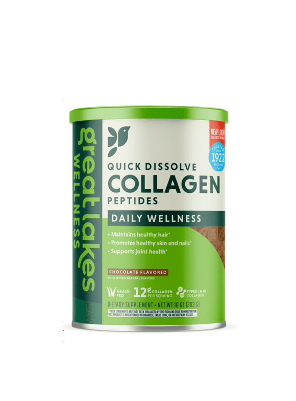 Great Lakes Quick Dissolve Collagen Peptides Daily Wellness Powder, Chocolate (10 oz)