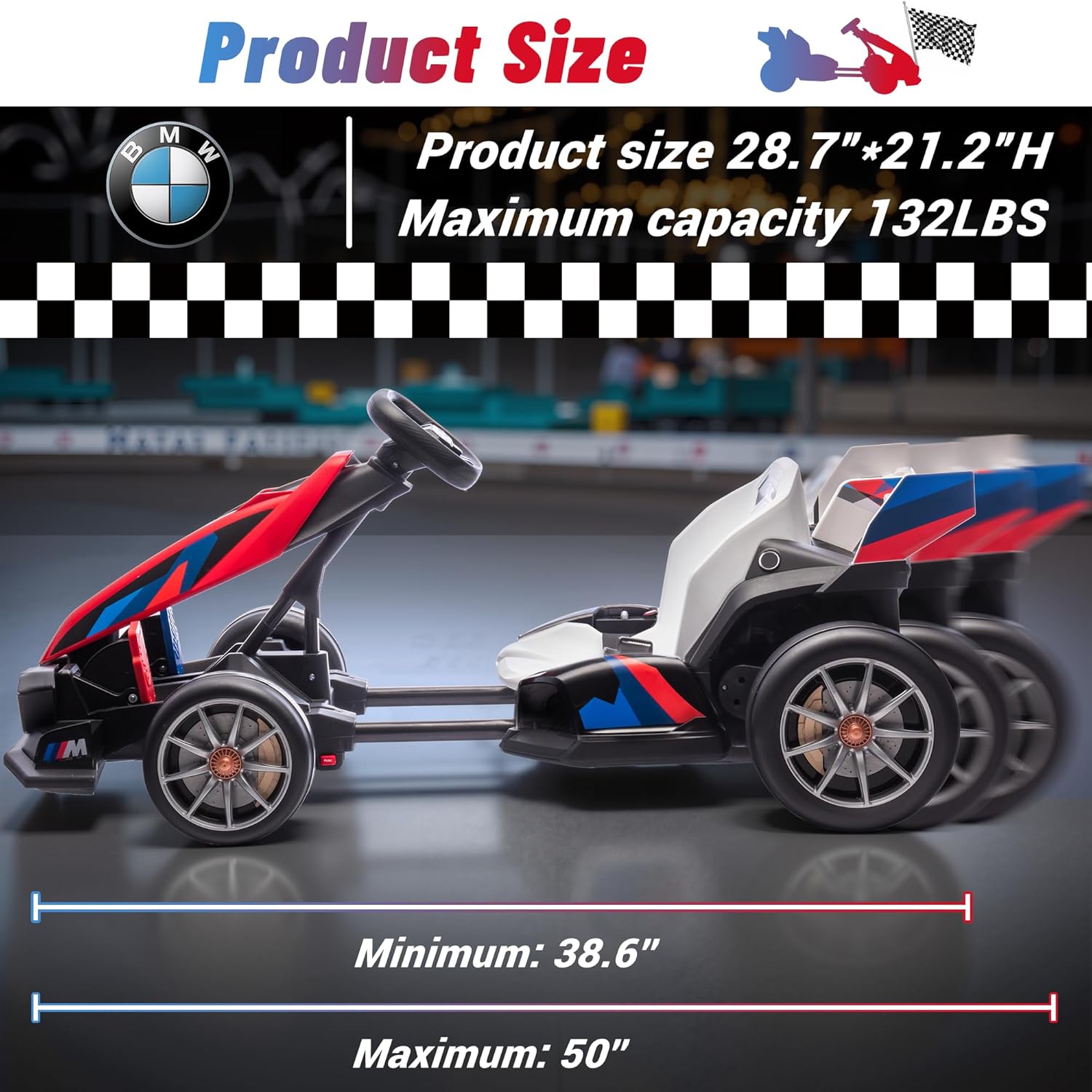 24V 9AH Electric Go Kart with Adjustable Seat,Licensed BMW 7.5 MPH Drift Kart for Kids Age 6-12, 2 * 200W Motors, Drift Mode and 2 Speed, Red