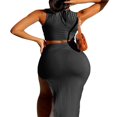 thumbnail image 3 of PENGXIANG Femmes 2 Pièces Été Tenues Sans Manches Col Rond Débardeurs Bodycon Côté Split Midi Jupe Parti Club Robe, 3 of 9