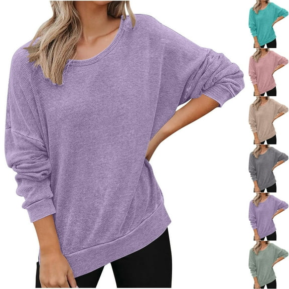 Bovxnpu Fall Winter Plus Size Tops for Women, Womens Long Sleeve Shirt Tops Loose Casual Fall Thick T Shirts Winter Outs Trendy Clothes