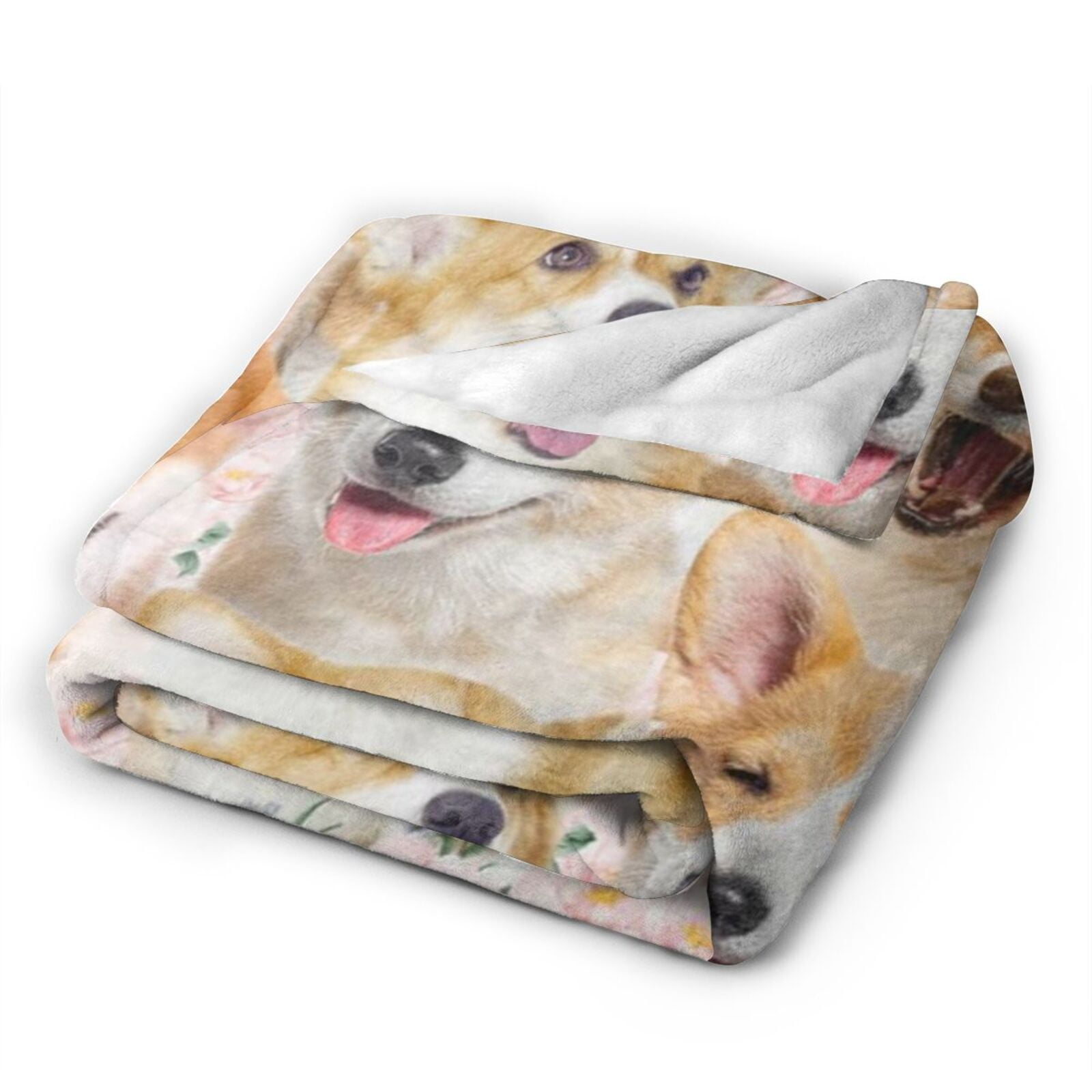 Wijzvio Welsh Corgi Dog Throw Blanket Soft Fuzzy Fleece Blanket For Couch Bed Living Room Decoration 60"X50"