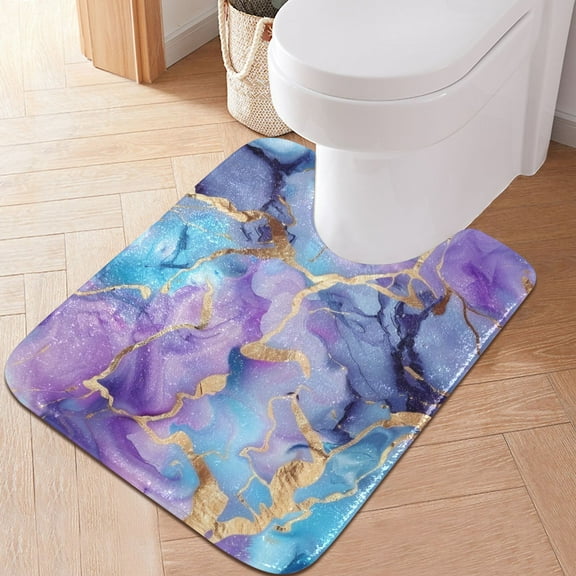 Toilet Rug U-Shaped Bathroom Rugs Non-Slip Soft Plush Machine Washable Contour Bath Mat Blue Purple Marble 24x20