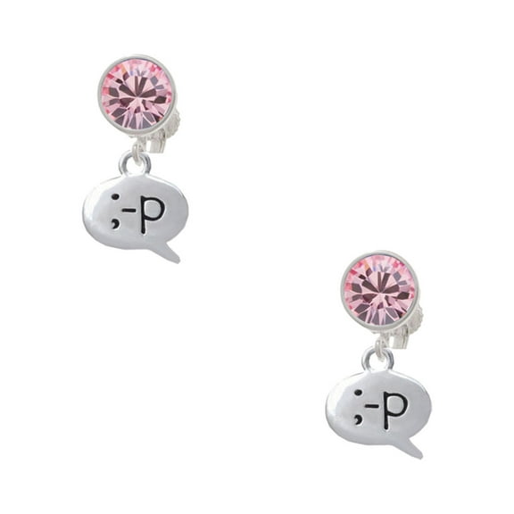 Delight Jewelry Silvertone Emoticon :-P - Cheeky - Pink Crystal Clip on Earrings