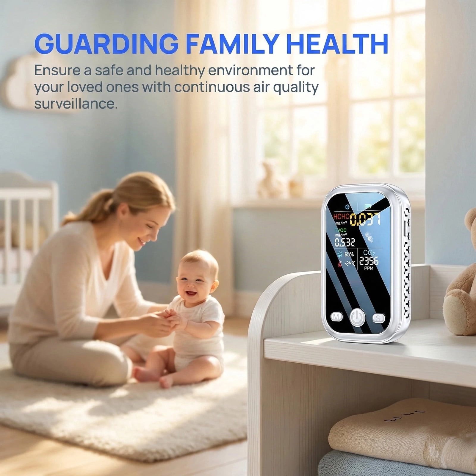 Carbon Dioxide Monitor, Portable Co2 Detector, Humidity Meter, Temperature and Humidity Monitor, Formaldehyde Detector, Handheld, Display, Indoor Air Test, Co2, White, 1 Pc