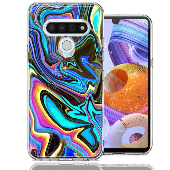 MUNDAZE For LG Stylo 6 Blue Paint Swirl Design Double Layer Phone Case Cover