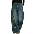 thumbnail image 2 of Zulora Women's Wide Leg Jeans with Metal Eyelets High Waisted Denim Long Pants Casual Loose Fit Fashion Trousers for Summer, 2 of 7