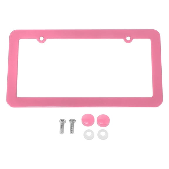 Unique Bargains License Plate Frame Stainless Steel Car License Plate Frame Bracket with Screws Caps 2 Hole Round Hole Wide Frame Pink