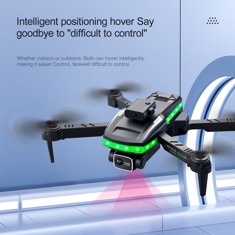 S162 RC Drones,HD Dual Camera , 2.4G WIFI ,FPV Colorful Lighting , 360 Obstacle Avoidance, Folding Quadcopter Remote Control Aircraft Toy, for Adults and Childers, 3 Battery, Black