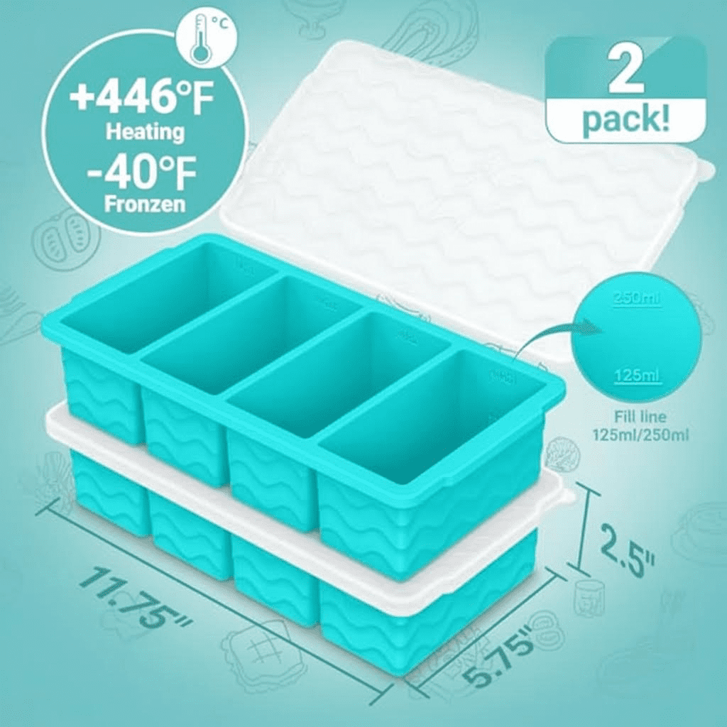 Silicone Soup Freezer Molds with Lids - 1-Cup Reusable Ice Cube Trays for Meal Prep, Food Storage, and Portion Control - 250mL and 125mL Containers, 2-Pack Set
