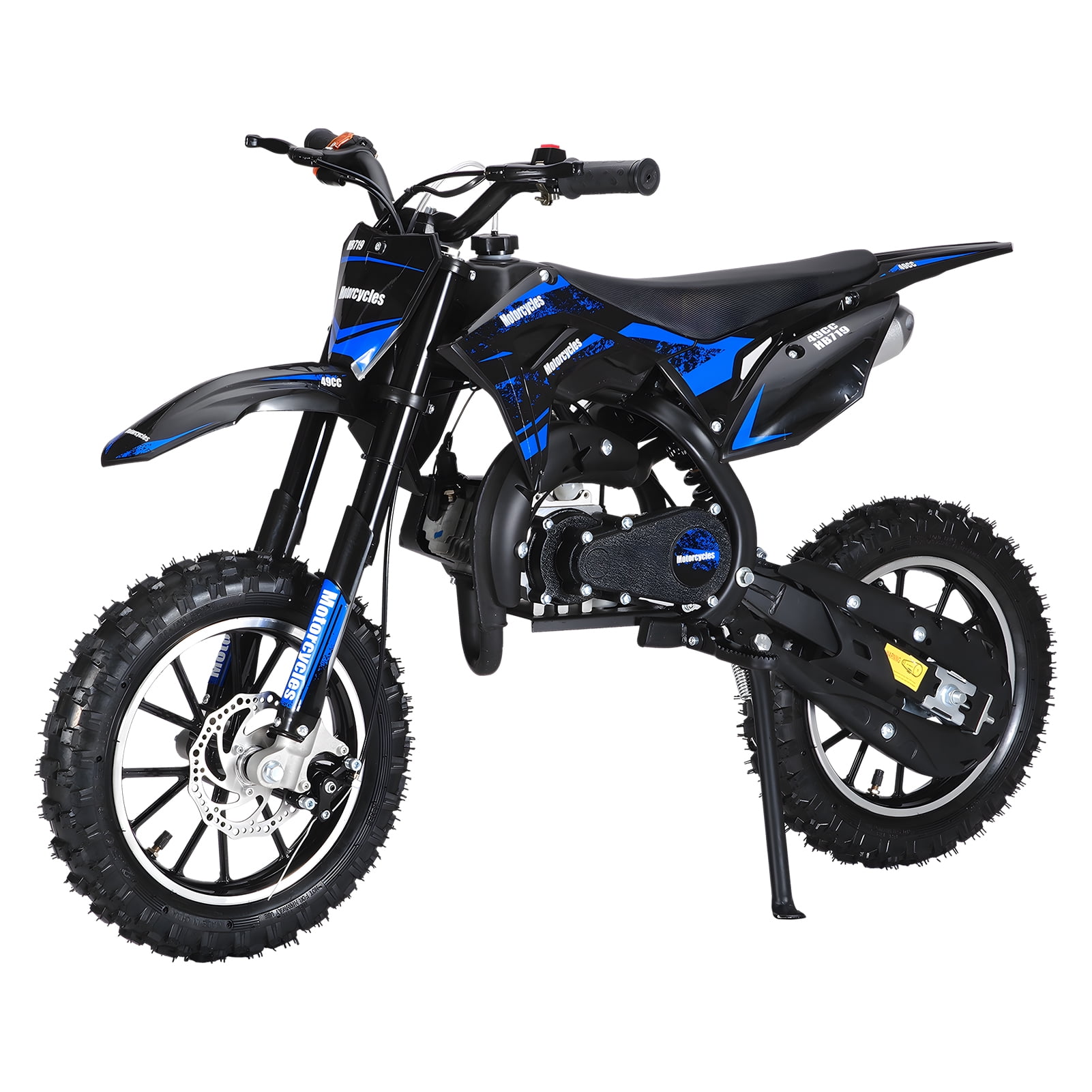 Fompes Mini Gas Bike, Off-Road Dirt Bike, Gas Powered 2-Stroke Pocket Bike with Front Rear Disc Brakes, Shock Absorption, Easy Pull Start, Speed Up to 25 Mph, Blue